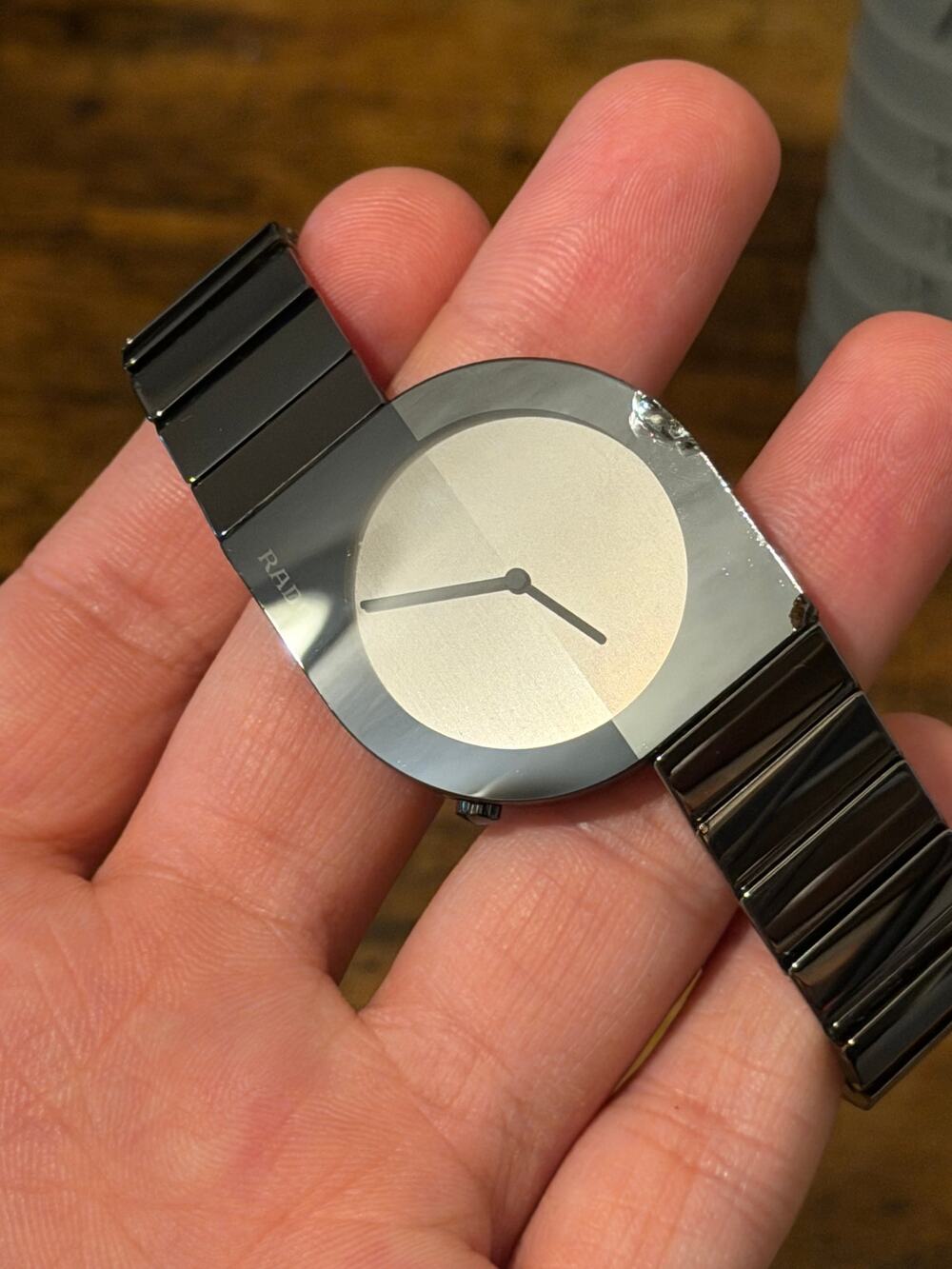 Vintage Rado DiaStar Coupole Mirror Dial Black Ceramic Titanium Quartz Watch